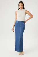 Women's Denim Zip-Front Slit Midi Skirt in Medium Denim, XS