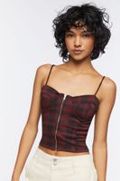 Women's Plaid Zip-Up Cropped Bustier in Burgundy/Black Large