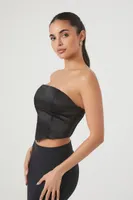 Women's Cropped Satin Tube Top in Black Small