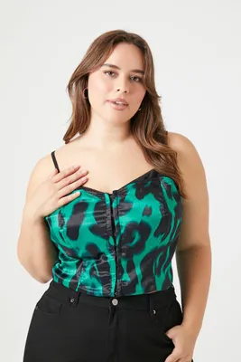 Women's Satin Leopard Cami in Green, 3X