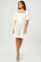 Women's Pleated Tie-Back Babydoll Dress in White, XL