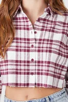 Women's Plaid Cropped Shirt in Merlot Medium