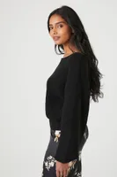 Women's Ribbed Boat Neck Sweater in Black Small