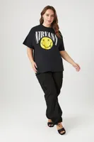 Women's Nirvana Oversized Graphic T-Shirt in Charcoal, Size 2X