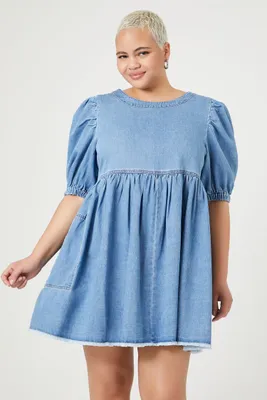 Women's Denim Babydoll Dress in Light Denim, 1X