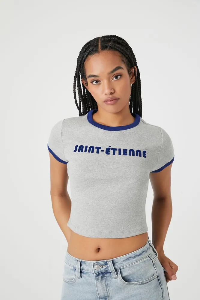Forever 21 Women's Saint-Etienne Graphic Ringer T-Shirt in Heather