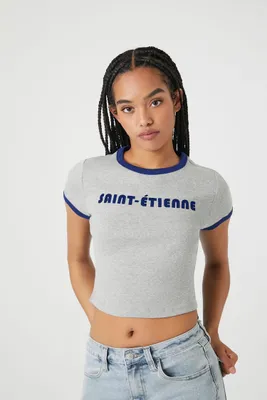 Women's Saint-Etienne Graphic Ringer T-Shirt in Heather Grey/Navy Large