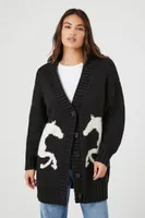 Women's Horse Cardigan Sweater in Black/White Small