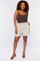 Women's Chain Belt Pintucked Shorts in Tan, 1X