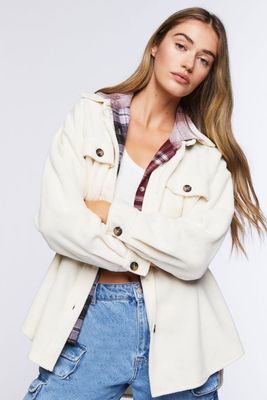 Women's Fleece Button-Front Shacket in Cream Large