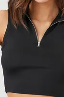 Women's Cropped Half-Zip Tank Top in Black, XL