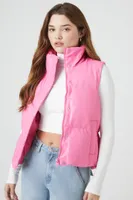 Women's Faux Leather Quilted Puffer Vest in Pink Large