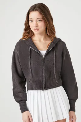 Women's Hooded Zip-Up Sweater in Charcoal Medium
