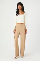 Women's Faux Leather Cargo Ankle Pants in Beige Small