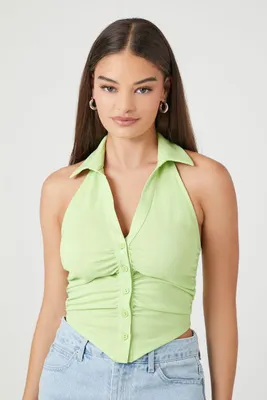Women's Ruched Halter Top in Pistachio Small