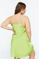 Women's Cowl Neck Satin Slip Dress in Green, 0X