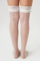 Lace-Trim Mesh Knee-High Socks in White