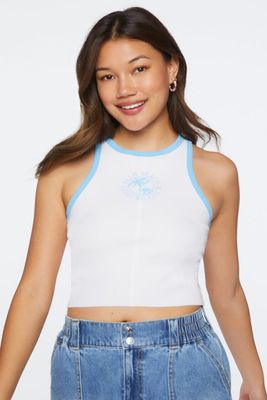 Women's Palm Beach Club Graphic Ringer Crop Top in Blue/White Large