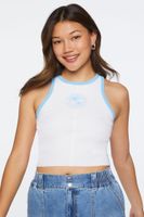 Women's Palm Beach Club Graphic Ringer Crop Top in Blue/White Large