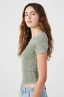 Women's Ribbed Acid Wash Cropped T-Shirt in Cypress Small