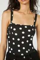 Women's Polka Dot Seamed Bodysuit in Black/White Small