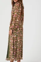 Women's Floral Print Cowl Neck Maxi Dress in Green Small