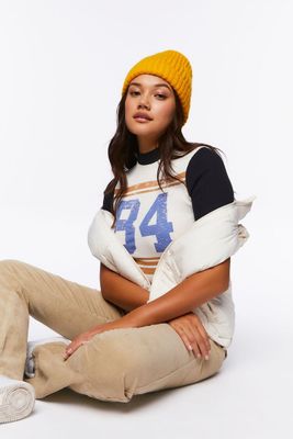 Women's Waffle Knit Graphic Ringer T-Shirt in Vanilla Small