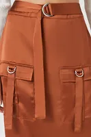 Women's Satin Cargo Maxi Skirt in Chestnut Medium