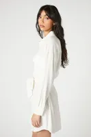 Women's Tie-Waist Mini Shirt Dress in Ivory Small