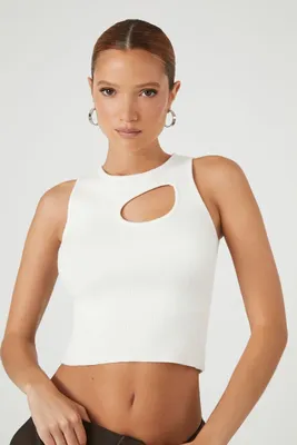 Women's Sweater-Knit Cutout Tank Top in White Medium