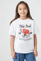 Kids New York Heart T-Shirt (Girls + Boys) in White, 9/10