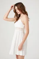 Women's Lace-Trim Flounce Mini Dress in White Large