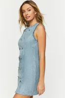 Women's Tweed Sleeveless Mini Dress in Light Blue Medium