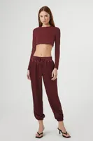 Women's Satin Drawstring Joggers in Burgundy, XS