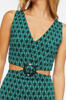 Women's Geo Print Cutout Romper in Green Small