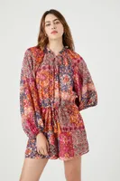 Women's Floral Abstract Print Romper in Orange Small