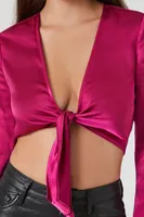 Women's Bell-Sleeve Tie-Front Top in Fuchsia Medium