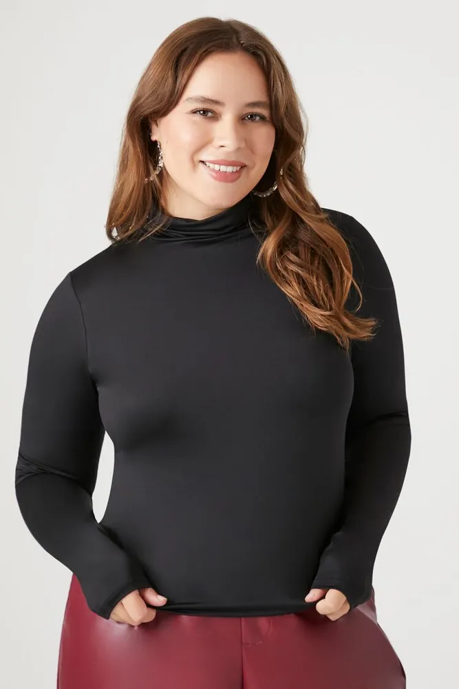 Women's Contour Turtleneck Top in Black, 0X