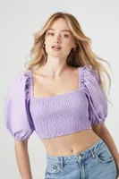 Women's Satin Smocked Crop Top Orchid