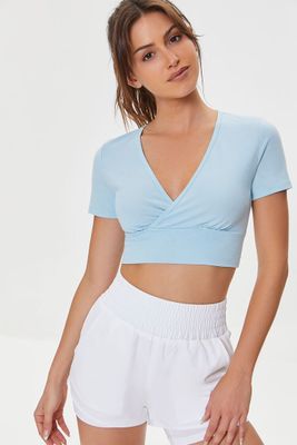 Women's Active Surplice Crop Top in Light Blue Large