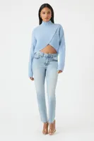 Women's Turtleneck Tulip-Hem Sweater in Blue Medium