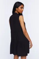 Women's Sleeveless Mini Shirt Dress in Black, XS