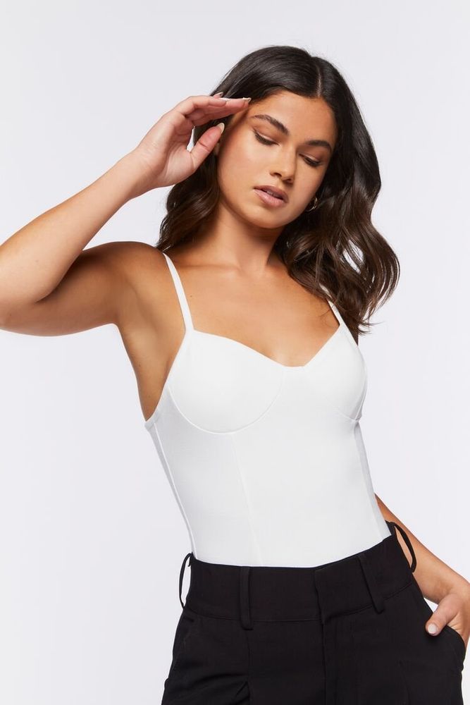 Forever 21 Women's Ponte Knit Hook-and-Eye Bustier Cami in White Small
