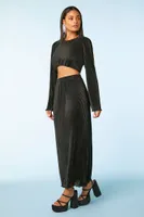 Women's Ribbed Top & Maxi Skirt Set in Black, XS