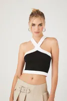 Women's Sweater-Knit Halter Top in Black/White, XL