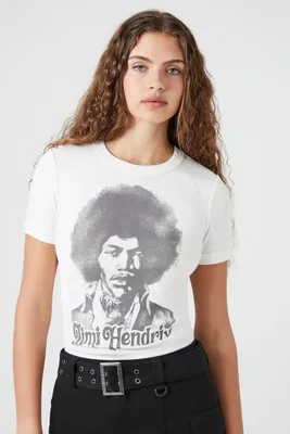 Women's Jimi Hendrix Graphic Baby T-Shirt in Cream/Black, XS