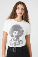 Women's Jimi Hendrix Graphic Baby T-Shirt in Cream/Black, XS