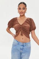 Women's Peasant-Sleeve Crop Top in Chocolate Medium