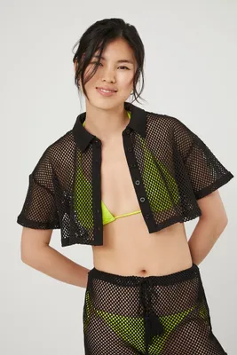 Women's Sheer Netted Cropped Shirt