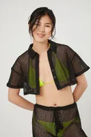 Women's Sheer Netted Cropped Shirt